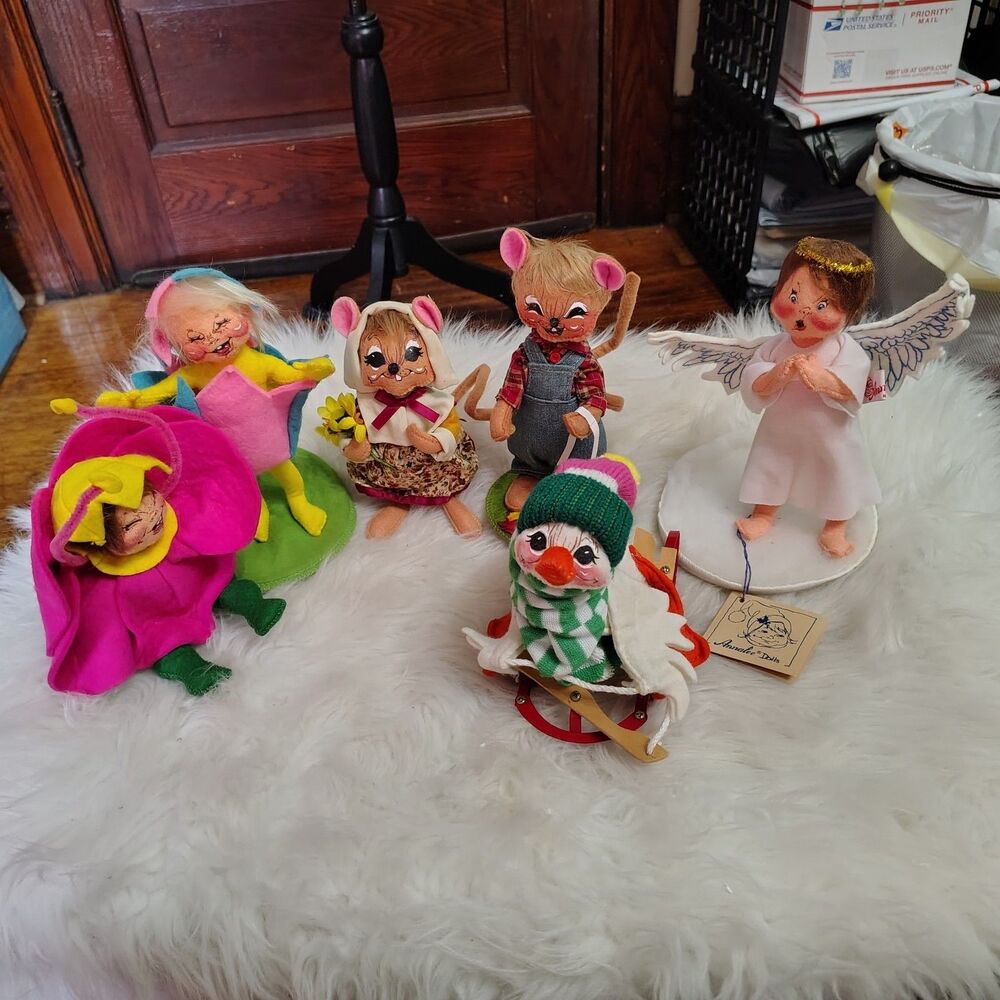 VTG Annalee Dolls Angel Duck On Sled Flower Child Mixed Lot Of 6